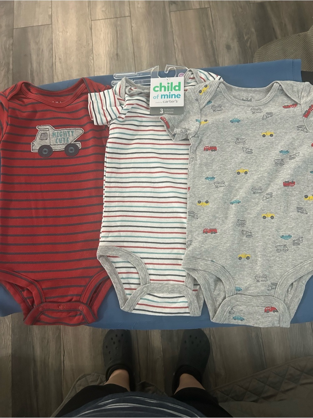child of mine Red, White & Gray Striped and Printed Bodysuit 3-Pack